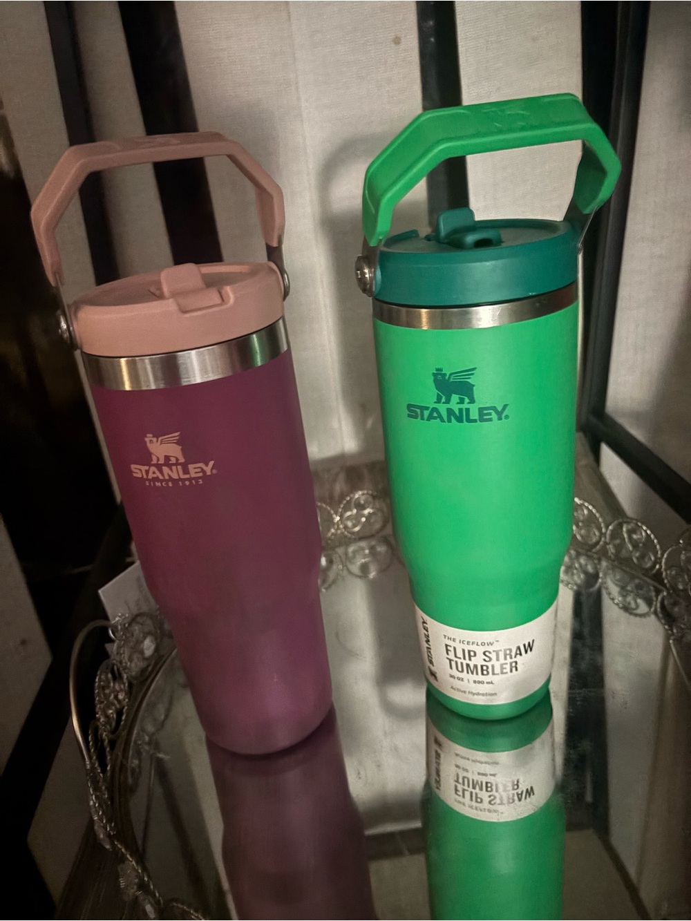 2 new Stanley Flip Straw Tumblers - Purple and Green 30oz